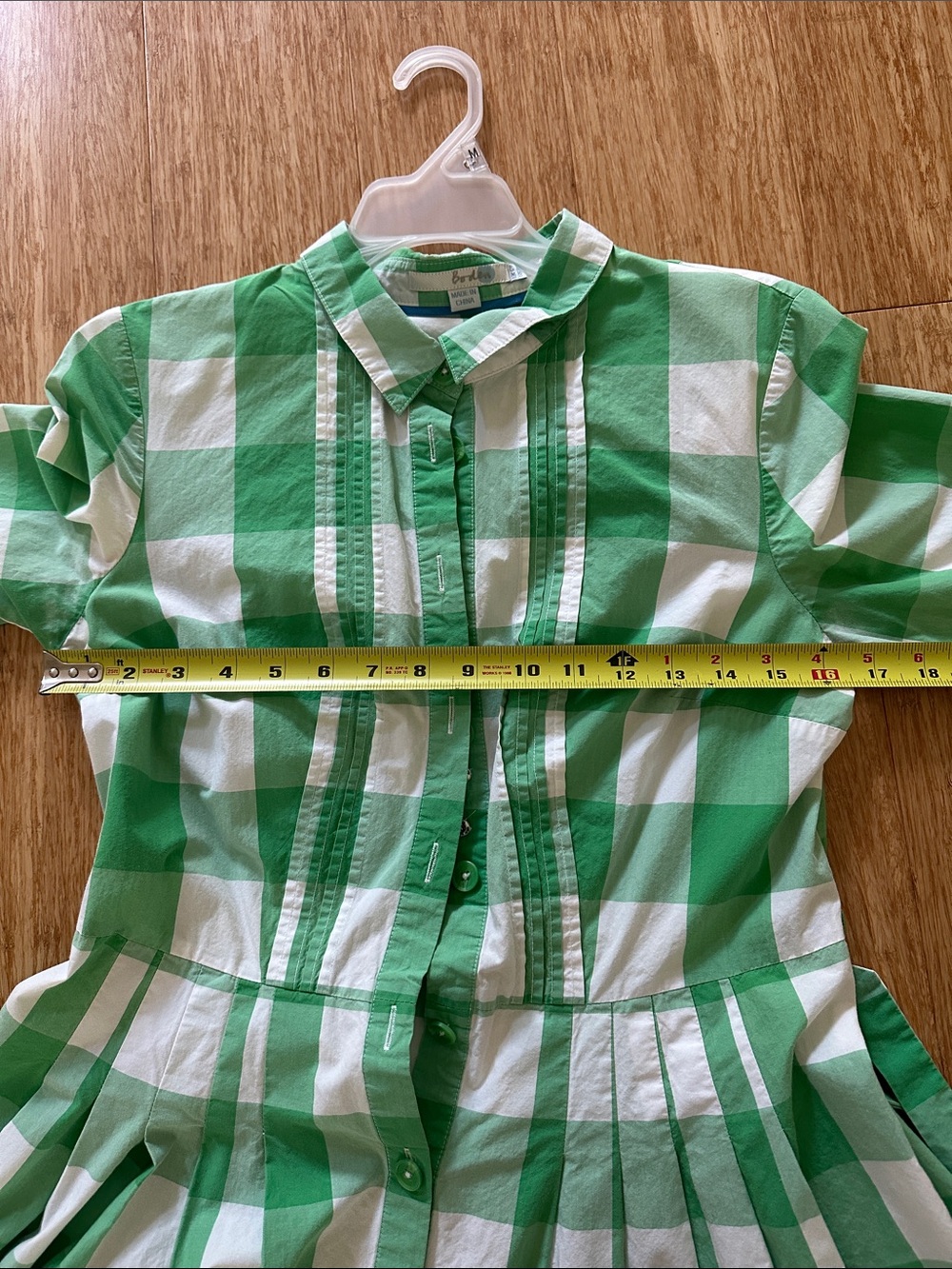 Boden Green and White Gingham Tie-Waist Shirt Dress - Picture 6 of 7